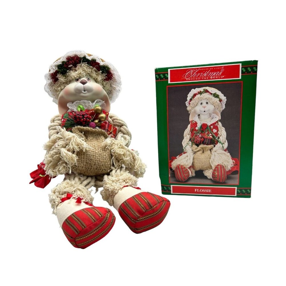 House‎ of Lloyd Flossie Rabbit Figurine 1993 Porcelain Face w/ Box Christmas Vtg